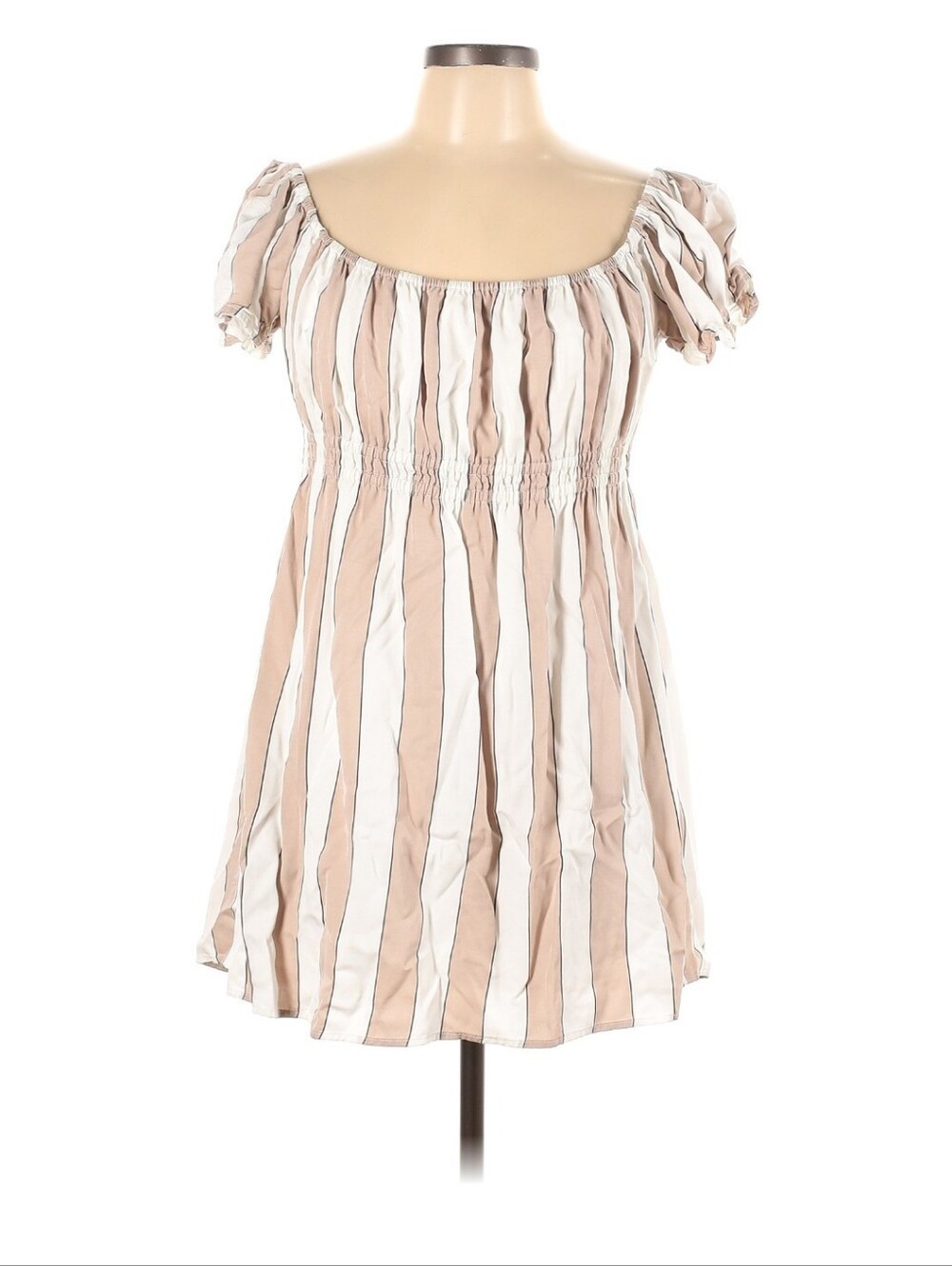 Capulet - Women’s Striped Puff-Sleeve Top Dress in Beige and White